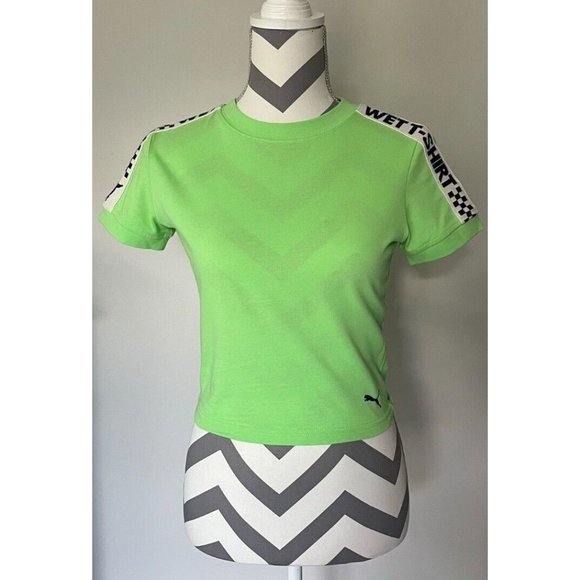 LKNEW FENTY PUMA womens crop top Wet T-Shirt short sleeve SMALL green Rihanna - Picture 1 of 7